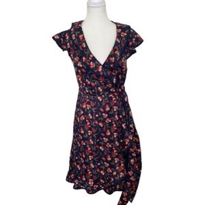Hi There by Karen Walker Navy Cherry Print Wrap Dress - Size 0